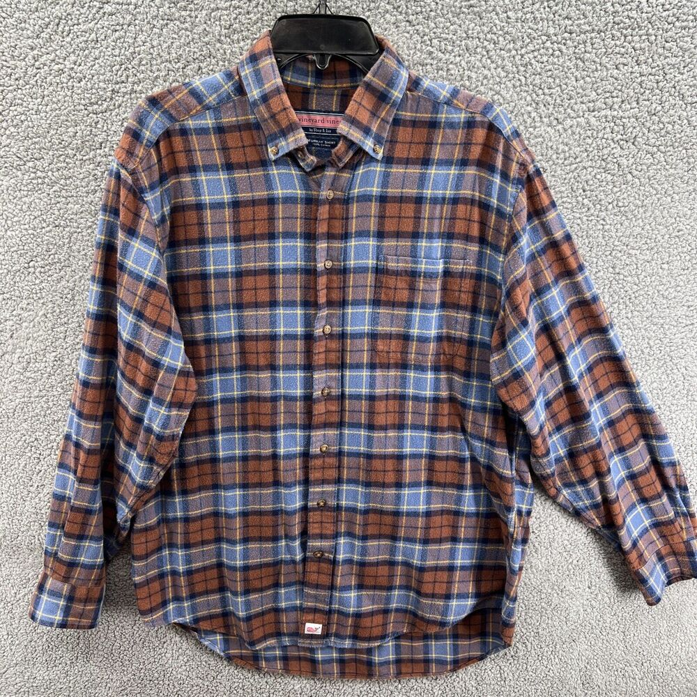 Vineyard Vines Shirt Men's Size Medium Flannel Murray Brown Plaid Flannel Mens M